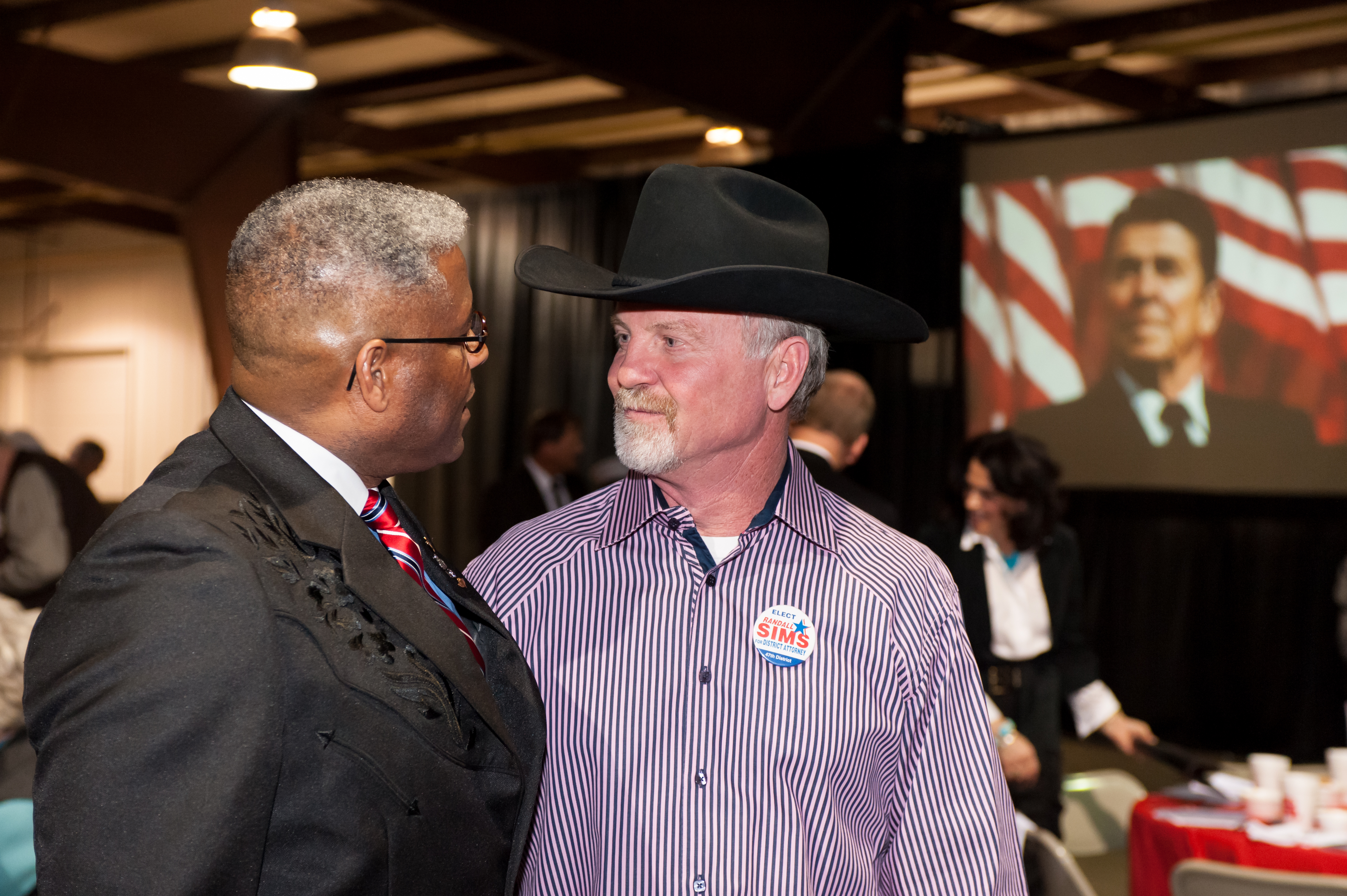 Shaie Williams for AGN Media. Lt. Colonel Allen B West with Randall Sims at the Texas Panhandle Lincoln-Reagan Day Dinner hosted by the local Republican party groups held at The Rex Baxter Building in Amarillo, TX on January 29, 2016